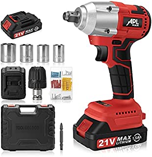 APLMAN 21V MAX Power Cordless Electric Impact Wrench Driver Kit, 1/2