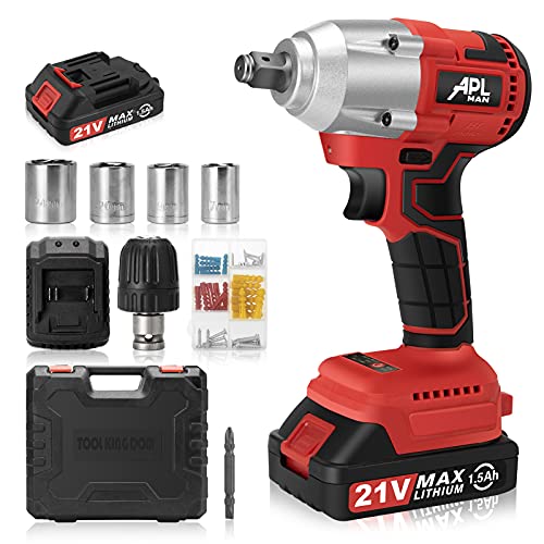 APLMAN 21V MAX Power Cordless Electric Impact Wrench Driver Kit, 1/2