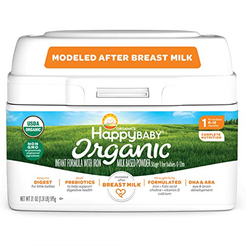 Happy Family Baby Organic Infant Formula Milk Based Powder with Iron, Stage, Multi, Stage 1, 21 Oz