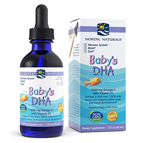 Nordic Naturals Babys DHA, Unflavored - 1050 mg Omega-3 + 300 IU Vitamin D3-2 oz - Supports Brain, Vision & Nervous System Development in Babies - Non-GMO - 12 Servings