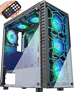 MUSETEX Phantom Black ATX Mid-Tower Case with USB 3.0 and 6 ×120mm ARGB Fans, Tempered Glass Panels Gaming PC Case Computer ChassisG05MN6-HB