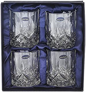 Amlong Crystal Lead-Free Double Old Fashioned Crystal Whiskey Glass - Classic Stylish Design  Perfect for Scotch, Bourbon, Cognac and Cocktail Glasses, 9 Ounce, Set of 4 With Gift Box