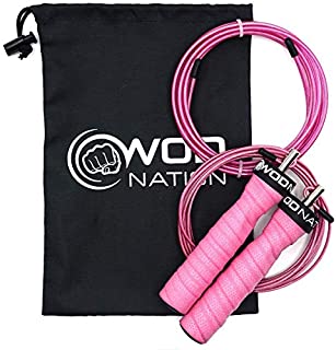 WOD Nation Attack Speed Jump Rope : Adjustable Jumping Ropes : Unique Two Cable Skipping Workout System : One Thick and One Light 11 Foot Cable : Perfect for Double Unders : Fits Men and Women