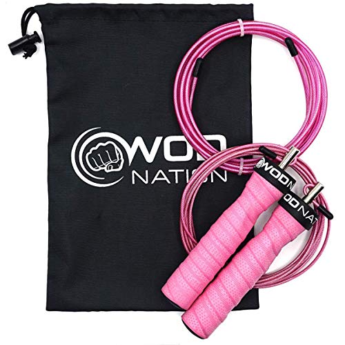 WOD Nation Attack Speed Jump Rope : Adjustable Jumping Ropes : Unique Two Cable Skipping Workout System : One Thick and One Light 11 Foot Cable : Perfect for Double Unders : Fits Men and Women