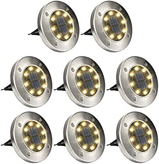 GIGALUMI 8 Pack Solar Ground Lights, 8 LED Solar Powered Disk Lights Outdoor Waterproof Garden Landscape Lighting for Yard Deck Lawn Patio Pathway Walkway (Warm White)