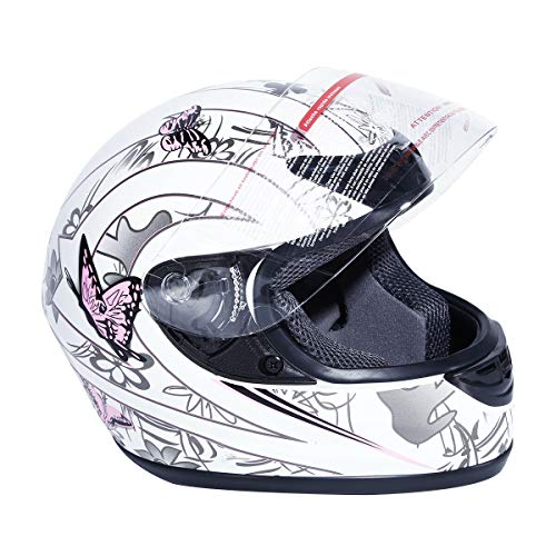 TCT-MT DOT Adult Helmet Flip Up Full Face White &Pink Butterfly Street Dirt Bike ATV Helmet (X-Large)