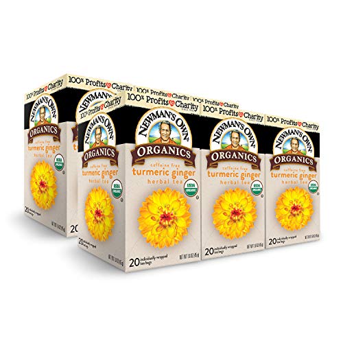 Newman's Own Organics Turmeric Ginger Herbal Tea, 20 Individually Wrapped Tea Bags (Pack of 6)