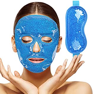 2pcs Gel Beads Face & Eye Masks Kit Hot/Cold Mask Cooling Ice/Heat Facial Eye Pack Therapy for Puffy Eyes, Migraines, Headaches, Pain Relief with Soft Back Reusable Gift