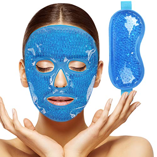 2pcs Gel Beads Face & Eye Masks Kit Hot/Cold Mask Cooling Ice/Heat Facial Eye Pack Therapy for Puffy Eyes, Migraines, Headaches, Pain Relief with Soft Back Reusable Gift