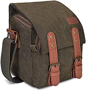 CADEN Canvas Camera Bag, Vintage Compact DSLR/SLR Digital Camera Messenger Shoulder Case Bag, Vintage Travel Photo Bag for Mirrorless 1 Canon Nikon Sony Olympus 1 len (Coffee)