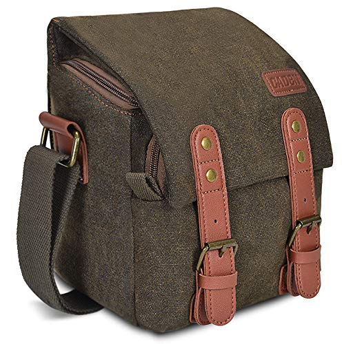 CADEN Canvas Camera Bag, Vintage Compact DSLR/SLR Digital Camera Messenger Shoulder Case Bag, Vintage Travel Photo Bag for Mirrorless 1 Canon Nikon Sony Olympus 1 len (Coffee)