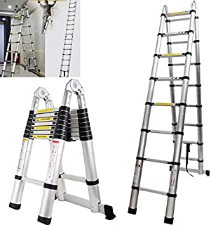 16.5FT Telescoping Ladder Extension A-Frame Ladder Portable Folding Ladder Aluminum Lightweight Climb Ladder 330lbs Capacity EN131 Certificated, Non-Slip Steps 2.5M+2.5M A-Type 5M Straight Ladder