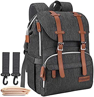 Diaper Bag Backpack, CANWAY Multifunction Travel Nappy Diaper Bag Maternity Baby Bag Unisex with Changing Pad and Stroller Straps, Dividable Compartment Large Capacity, Waterproof and Stylish, Black