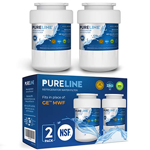 Pureline MWF Water Filter Replacement. Compatible with GE MWF, MWFP, MWFAP, MWFA, MWFINT, GWF, GWFA, HWF, HWFA, HDX FMG-1, Smartwater, WFC1201, GSE25GSHECSS, 197D6321P006 (2 Pack)