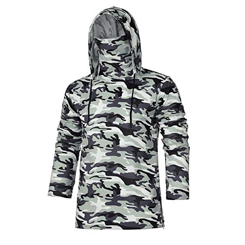 Workout Camouflage Hoodies for Men, Sweatshirt for Mens with Neck Gaiter Bodybuilding Athletic Pullover Shirt Tank Tops