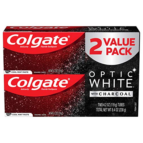 Colgate Optic White Charcoal Toothpaste for Whitening Teeth with Fluoride, Cool Mint - 4.2 Ounce (2 Pack)