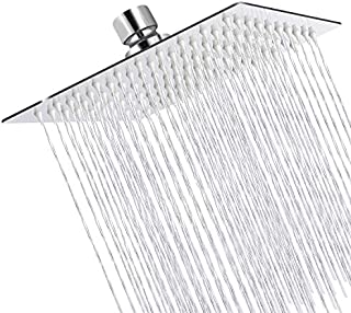 Sooreally Rain Shower Head High Pressure, 8 Inch Stainless Steel Square Rainfall Showerhead, Mirror-like, Easy Install, Swivel Spray Angle, Voluptuous Shower Experience, Chrome Finish