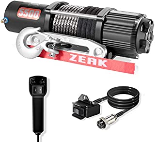 ZEAK 5500lb Powersports Winch, Synthetic Rope Winch, Mounting Plate, Handlebar Switch, for ATV UTV Offroading