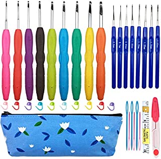 Newest Crochet Hooks Set with Case,Extra Long Crochet Hooks Needles for Arthritic Hands Ergonomic Handles Rubber Soft Grip,Size 0.6mm-6.0mm(J)