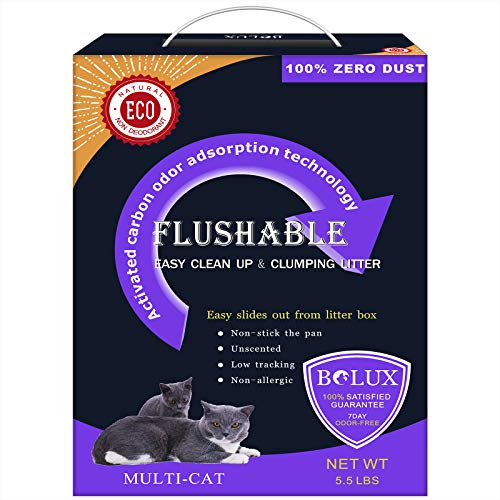 Bolux Flushable Cat Litter, Low Tracking Clumping Tofu Cat Litter,Odor Control Cat Litter Unscented and Zero Dust Natural Formula