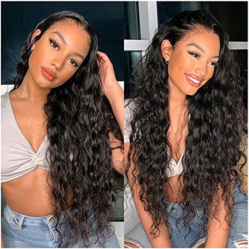 Water Wave Lace Front Wigs - Human Hair Pre Plucked 13x4 180% Density Wet And Wavy Human Hair HD Transparent Lace Front Wigs Brazilian Human Hair Wigs for Black Women Daily Use (28 Inch)