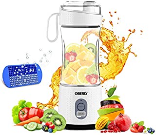 Portable Blender 2, OBERLY Upgraded Personal Juicer Cup for Shakes and Smoothies - Six Blades in 3D, 13oz Fruit Mixing Machine with 4000mAh USB Rechargeable Batteries, Ice Tray, Detachable Cup, Perfect Blender for Travel, Outdoor