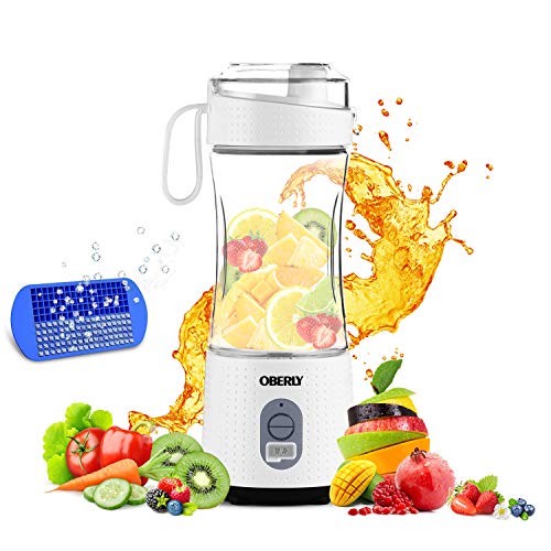 Portable Blender 2, OBERLY Upgraded Personal Juicer Cup for Shakes and Smoothies - Six Blades in 3D, 13oz Fruit Mixing Machine with 4000mAh USB Rechargeable Batteries, Ice Tray, Detachable Cup, Perfect Blender for Travel, Outdoor