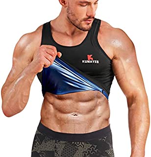 kumayes Sauna Vest for Men Waist Trainer Sauna Suit Sweat Slimming Compression Shirt Workout Body Shaper Tank Top (Blue, Large)