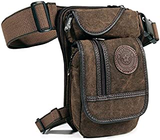 Canvas Thigh Drop Leg Bag for Men Fanny Pack Tactical Military Motorcycle Rider Multi-pocket Waist Bags Mens Travel Hiking Climbing Cycling Outdoors Coffee