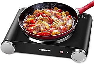 Cusimax Hot Plate, Portable Electric Stove Countertop 1500W Single Burner with Adjustable Temperature Control & Non-Slip Rubber Feet, 7.4 Inch Cooktop for Dorm Office Home Camp, Compatible for All Cookwares