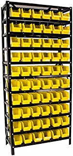 Erie Tools TLPB60 60 Parts Bin Shelving Organize with Plastic Bins for Garage, Shop, and Home Storage