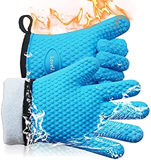 Loveuing Kitchen Oven Gloves - Silicone and Cotton Double-Layer Heat Resistant Oven Mitts/BBQ Gloves/Grill Gloves - Perfect for Baking and Grilling