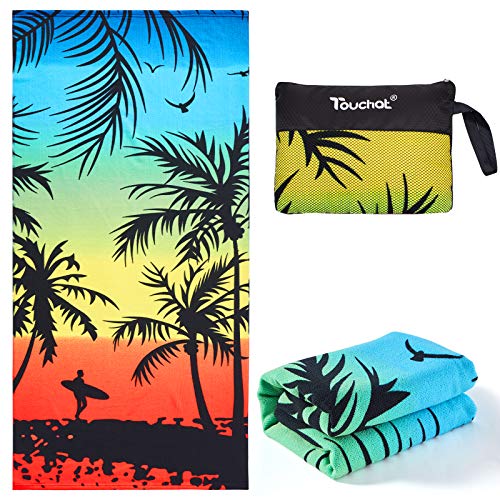 Touchat Beach Towel Oversized,Thick Sand Free Microfiber Beach Towel 30x60, Super Absorbent Tropical Coconut Tree Sunset Swim Beach Towels for Kids,Women,Men,Boys , Girls