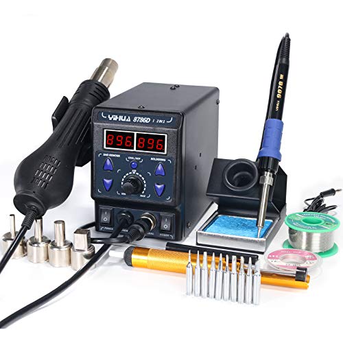 YIHUA 8786D I 2 in 1 Hot Air Rework and Soldering Iron Station with °F /°C, Cool/Hot Air Conversion, Digital Temperature Correction and Sleep Function