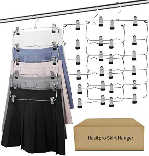 Hasitpro 6-Tier Skirt Pants Shorts Hangers with Adjustable Clips Space Saving No Slip Hangers Skirt Organizer 3 Pack