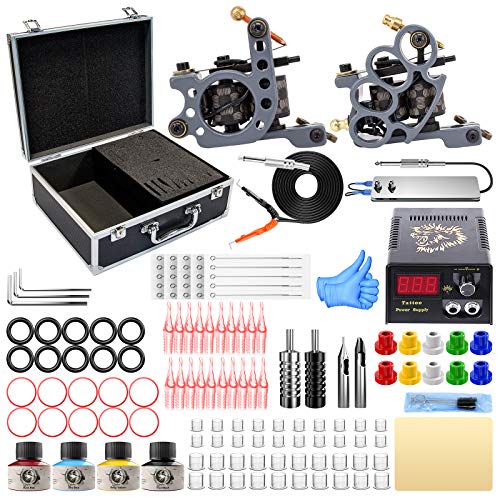 Wormhole Tattoo Kit Complete for Beginners Tattoo Kit with Case Tattoo Power Supply 4 Tattoo Ink 20 Tattoo Needles 2 Pro Tattoo Machine Guns Kit(TK012)