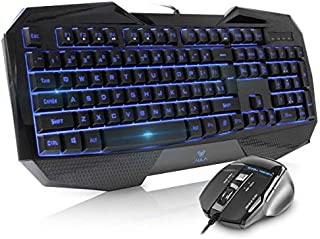 Beastron gaming keyboard and mouse combo,LED 104 Keys USB Ergonomic Wrist Rest Computer Keyboard USB Wired for Windows PC Gamers