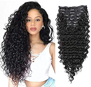 Clip in Hair Extensions Synthetic hair Clip in 140G 7Pcs/Lot Japanese Heat Resistant Fiber Hairpieces Deep Wave/ Body Wave/Straight hair (Deep Wave, Natural Black 1B#)