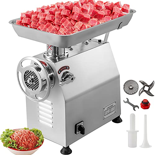 Happybuy Commercial Meat Grinder 770lbs/h Electric Sausage Maker 2200W Stainless Steel With 2 Grinding Heads & 2 Blades For Restaurants, Supermarkets, 770Lb, Sliver