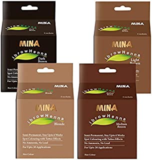 MINA ibrow Henna Tint Kit Combo Set (Dark Brown, Medium Brown,Light Brown, Blonde)