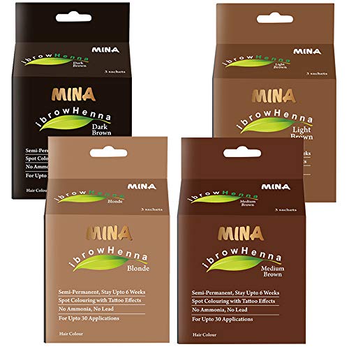 MINA ibrow Henna Tint Kit Combo Set (Dark Brown, Medium Brown,Light Brown, Blonde)