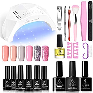 Beetles Nude Pinks Gel Nail Polish Kit with U V Light 48W LED Nail Lamp Glitter Gel Nail Polish Starter Kit Manicure with U V Light, Soak off Nude Gel Nail Polish Set Gel Nail Kit Designs DIY Home Gifts for Women