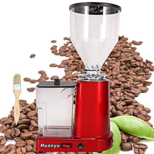 Huanyu Electric Coffee Grinder 1000G Commercial&Home Grinding Machine for Beans Nuts Spice Automatic Burr Grinder 200W Professional Miller 19 Fine - Coarse Grind Size Settings Stainless Steel Cutter Pulverizer (110V, Red with Powder Box)