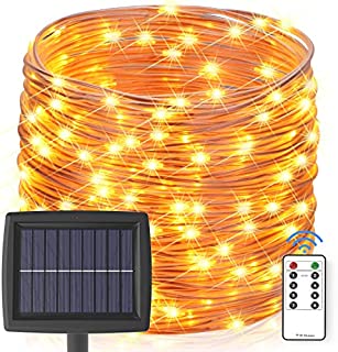 Solar String Lights Outdoor, 60 ft 200 LEDs Fairy Lights Powered by Solar and Battery, IP67 Waterproof 8 Modes RF Remote Rope Lights with 3.6V/2000mA Solar Lights for Patio Decor(Warm White)