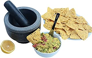 Molcajete Tejolote 2 Cup 5 Inch Granite Mortar and Pestle Perfect For Making Guacamole Salsa Curry Paste and Pesto, Herb Spice Grinder Set