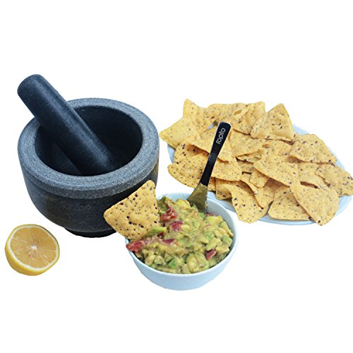 Molcajete Tejolote 2 Cup 5 Inch Granite Mortar and Pestle Perfect For Making Guacamole Salsa Curry Paste and Pesto, Herb Spice Grinder Set