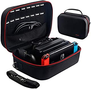 Large Carrying Storage Case for Nintendo Switch,Protective Travel Hard Shell Messenger Bag for Switch Console, Pro Controller, Accessories Switch Dock, AC Adapter with 16 Game Cards and Shoulder Strap