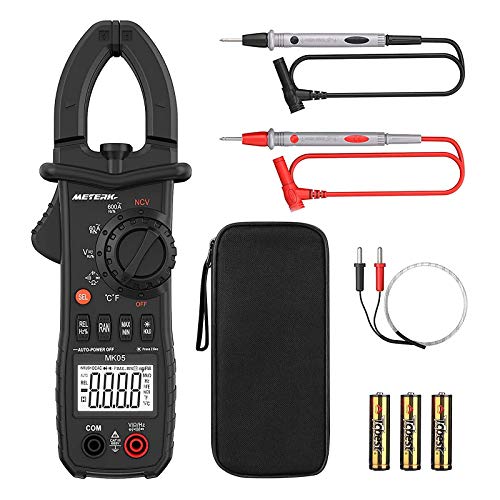 Digital Clamp Meter Meterk 6000 Counts TRUE RMS NCV AC/DC Voltage Auto Range AC Current Clamp Multimeter Capacitance Resistance Frequency Temperature Measure (Black Digital Clamp Meter)