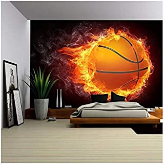 wall26 - Basketball Ball on Fire. 2D Graphics. Computer Design. - Removable Wall Mural | Self-Adhesive Large Wallpaper - 66x96 inches