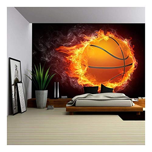 wall26 - Basketball Ball on Fire. 2D Graphics. Computer Design. - Removable Wall Mural | Self-Adhesive Large Wallpaper - 66x96 inches